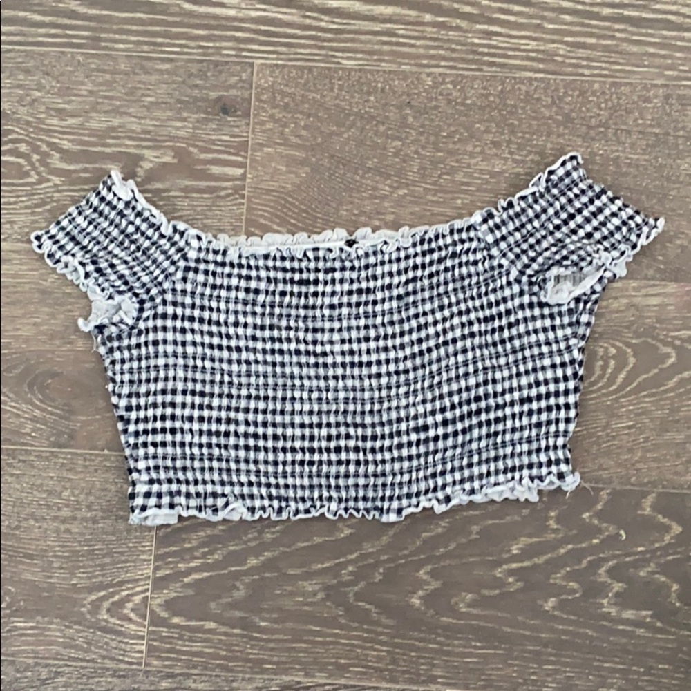 Black and white off the shoulder crop top